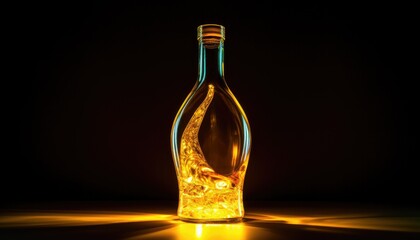 shiny glass bottle illuminated by yellow lighting