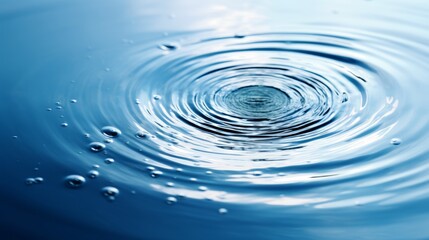 Hyper zoom of a raindrop creating ripples on water
