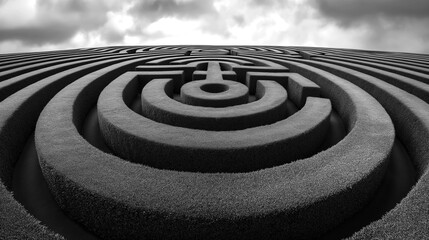 Labyrinth 3d render illustration represents a complex problem-solving concept, an endless challenge labyrinth maze