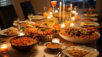 Obraz premium Diwali celebration with a family feast