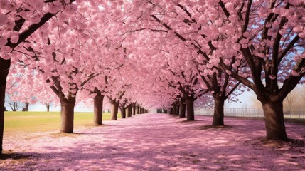 The beauty of a field of pink cherry blossoms