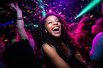 Colourful smiling nightclub Christmas party photography