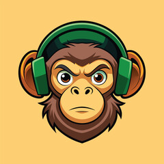 Fototapeta premium monkey head mascot for gaming e-sport logo, tee, t-shirt. cartoon monkey wearing a headphone vector illustration