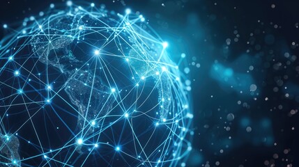 Illustration of global communication and networking with a globe connected by lines and dots. Ai Generated.