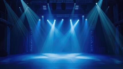 Multiple spotlights illuminate the stage, casting a captivating glow on the performance area....