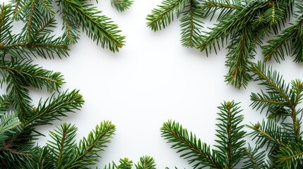 Festive holiday background adorned with a frame amidst lush evergreen tree branches, Ai Generated.