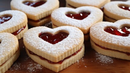 Obraz na płótnie Canvas Heart-shaped Valentine's Day jam cookies, a sweet symbol of love and affection, Ai Generated.