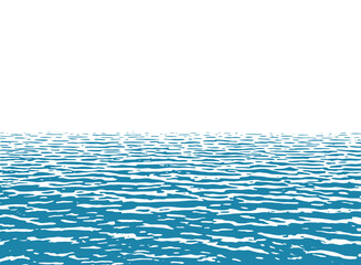 One-color blue water background with light ripples and horizon