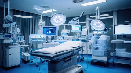 Overview of a landscape with a urological surgical instrument setup for procedures in the operating room.