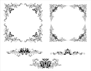 Vector illustration of decorative border and frame set and traditional ornament element