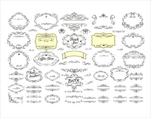 Vector illustration of decorative border and frame set and traditional ornament element