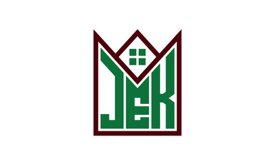 JEK initial letter real estate builders logo design vector. construction ,housing, home marker, property, building, apartment, flat, compartment, business, corporate, house rent, rental, commercial