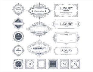 Vector illustration of decorative border and frame set and traditional ornament element