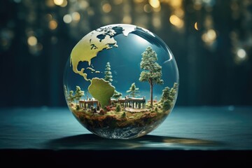 Fototapeta na wymiar world globe with clean water inside