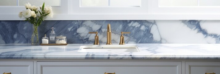 3d Blue white and gold accent marble