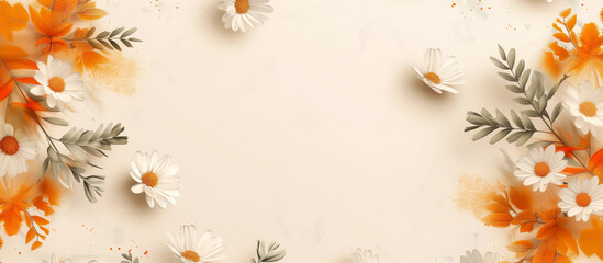 Obraz premium Autumnal Daisy Flowers Creative Border on Beige Background