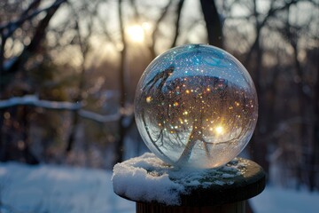 Snow globe and magical snow ball with trees