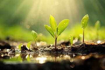 Green seedling illustrating concept of new life and environmental conservation, closeup