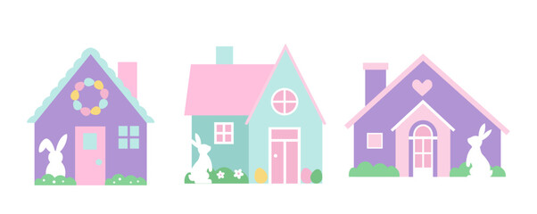 Easter house and a cute little bunny vector.