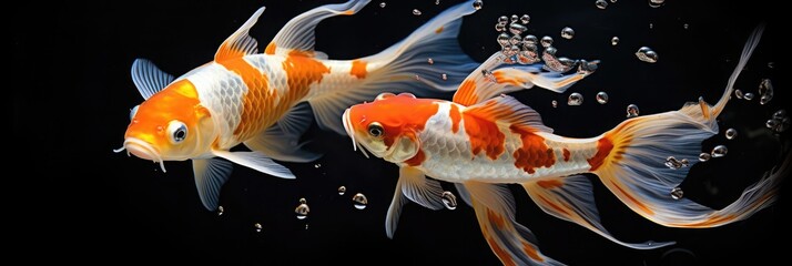 Two golden koi below the water, perfect light, octane rendering, real photo,