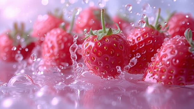 Strawberry with juice splash, Juicy ripe strawberries, ripe strawberries. Splash of strawberry Strawberry jam, cocktail, juice. Juicy strawberries in water splash Water drops.