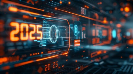 Futuristic Interface 2025: Digital Countdown in Neon Glow