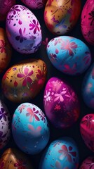 Fototapeta na wymiar Easter eggs on blue background . Vertical background 