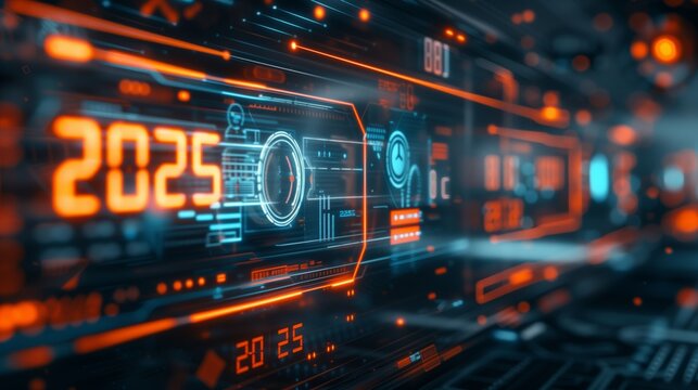 Futuristic Interface 2025: Digital Countdown in Neon Glow