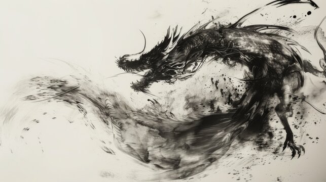 Chinese ink painting of a Chinese drago