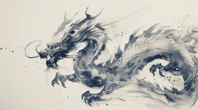 Chinese ink painting of a Chinese drago
