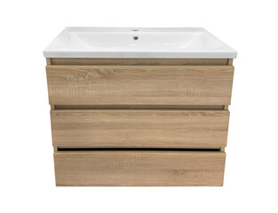 Wooden washbasin cabinets isolated on white background. Wooden storage drawer and sink basin....