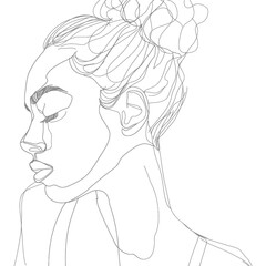 aesthetic woman with continuous line art style black color only