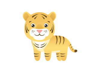 Cute cartoon tiger cub Isolated on white background. Vector illustration of funny baby animal. Simple icon. Children's character.