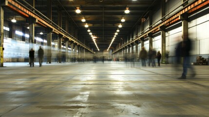 Fototapeta na wymiar warehouse, motion blur, factory workers