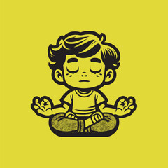 diverse kid meditating and doing yoga breathing exercise peaceful mind vector illustration