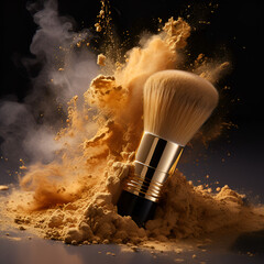 powerful explosion of golden dust, large soft makeup brush