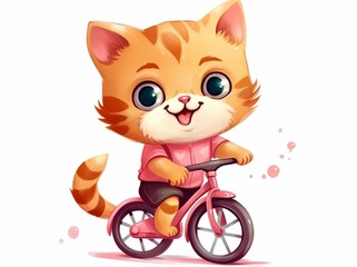 Cute cat riding a bicycle and Cartoon character, Generative AI illustrations.