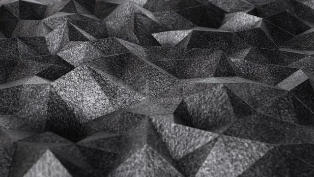 Realistic DOF camera abstract looping 3D animation of the moving granite or stone polygonal pattern rendered in UHD as motion background