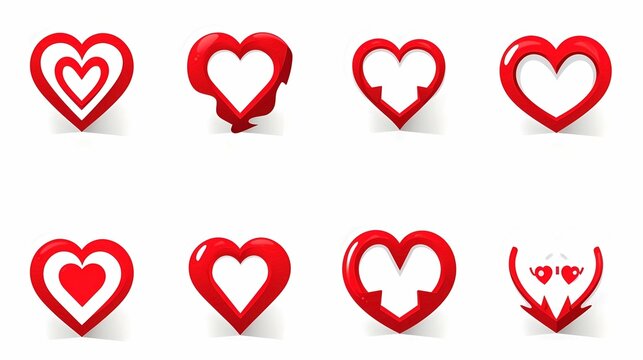 Set of red hearts on a white background, Generative AI illustrations.