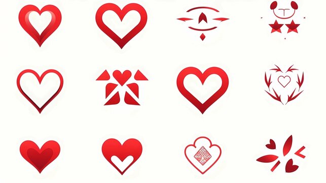 Set of red heart icons on white background. Vector illustration for your design, Generative AI illustrations.