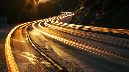 Long exposure of highway at sunset.
