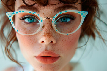 fashion closeup portrait  beautiful female woman with fashionable eyeglasses 