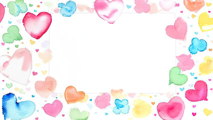 Rectangular frame of watercolor hearts in delicate shades. High quality illustration Rectangular frame of watercolor hearts in delicate shades There is space for text inside the frame