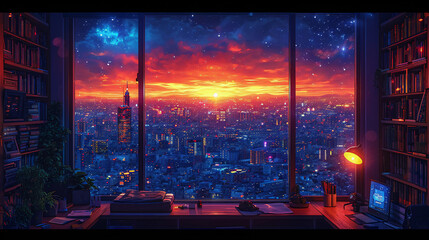 Cosmic Dusk Over the Cityscape