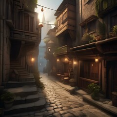 Fantasy city of thieves, Lawless city ruled by thieves' guilds and shadowy criminals amidst narrow alleyways and secret passages2 - obrazy, fototapety, plakaty