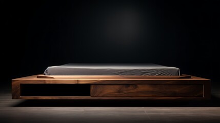 Image of a sleek, low-profile platform bed with minimalist under bed storage drawers - obrazy, fototapety, plakaty