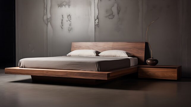 Image of a sleek, low-profile platform bed with minimalist under bed storage drawers