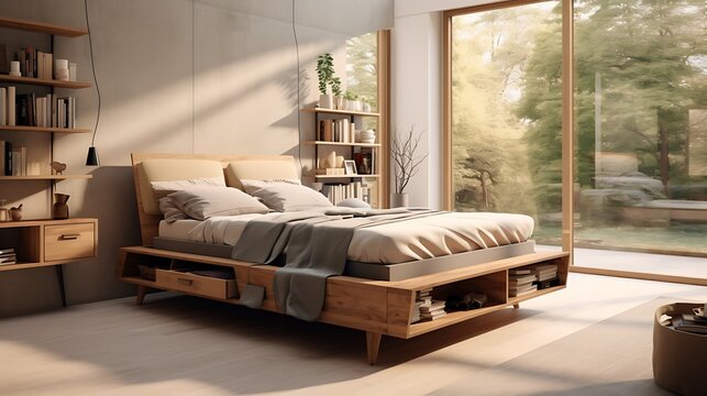 Image of a retro-inspired bed frame with hidden under bed storage in a room with a vintage vibe