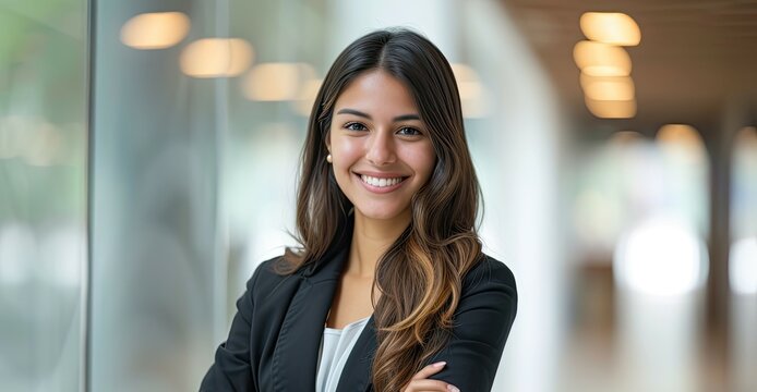 Confident Hispanic CEO smiling and crossing arms