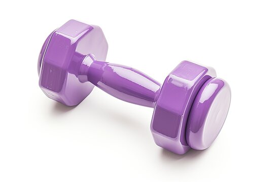 Softly covered white background for isolated violet dumbbell